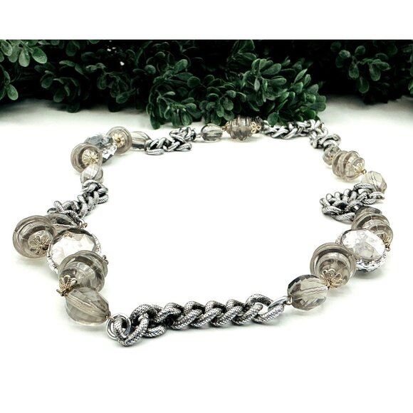 "Elegant Silver Chain Necklace With Smoky Quartz resin Beads" - Picture 2 of 6